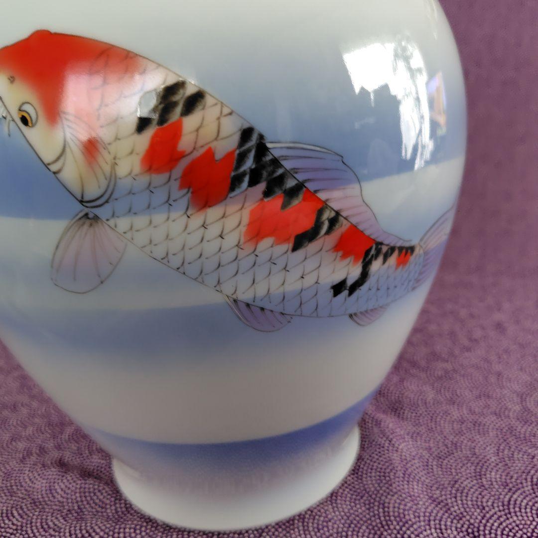 【未使用】深川製磁☆オールド深川☆錦鯉絵☆花瓶☆宮内庁御用達☆美術有田焼☆木箱付
