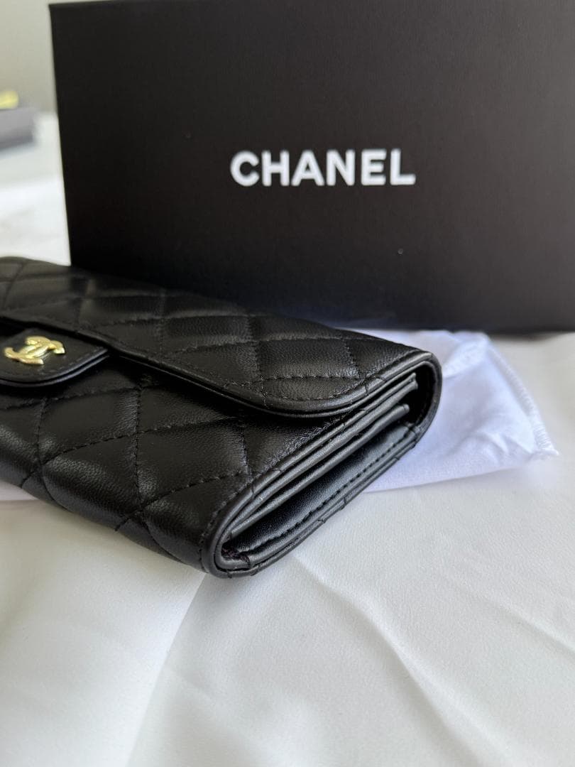 CHANEL ブラック レザー 長財布