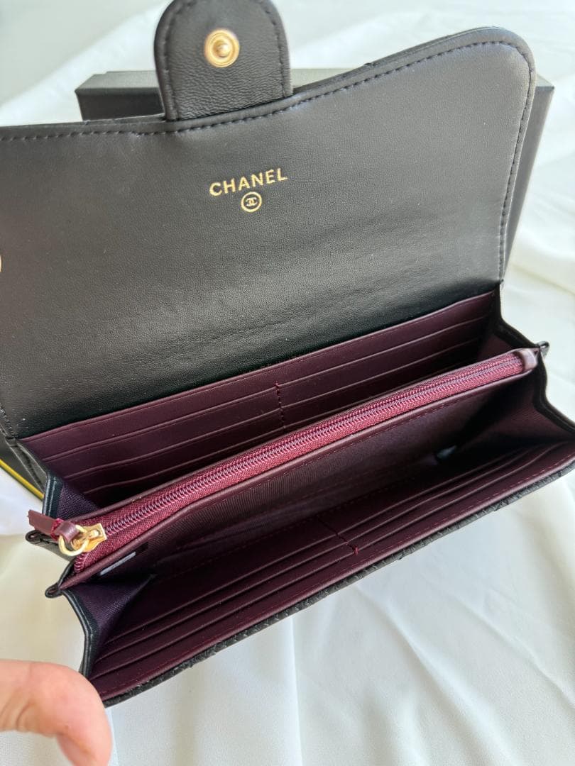 CHANEL ブラック レザー 長財布