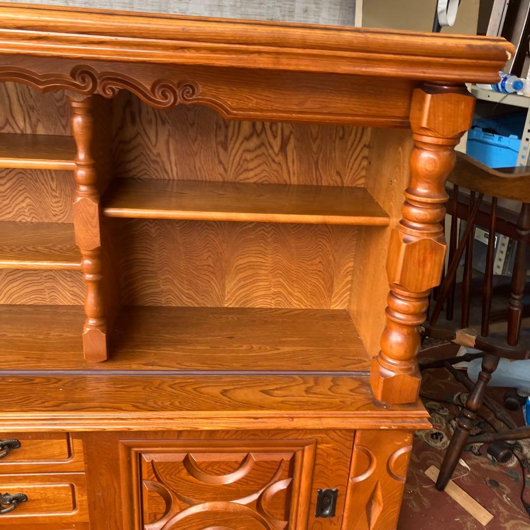 昭和レトロ 旭川家具 さくら工芸 大型 木製サイドボード 飾り棚 古家具 食器棚