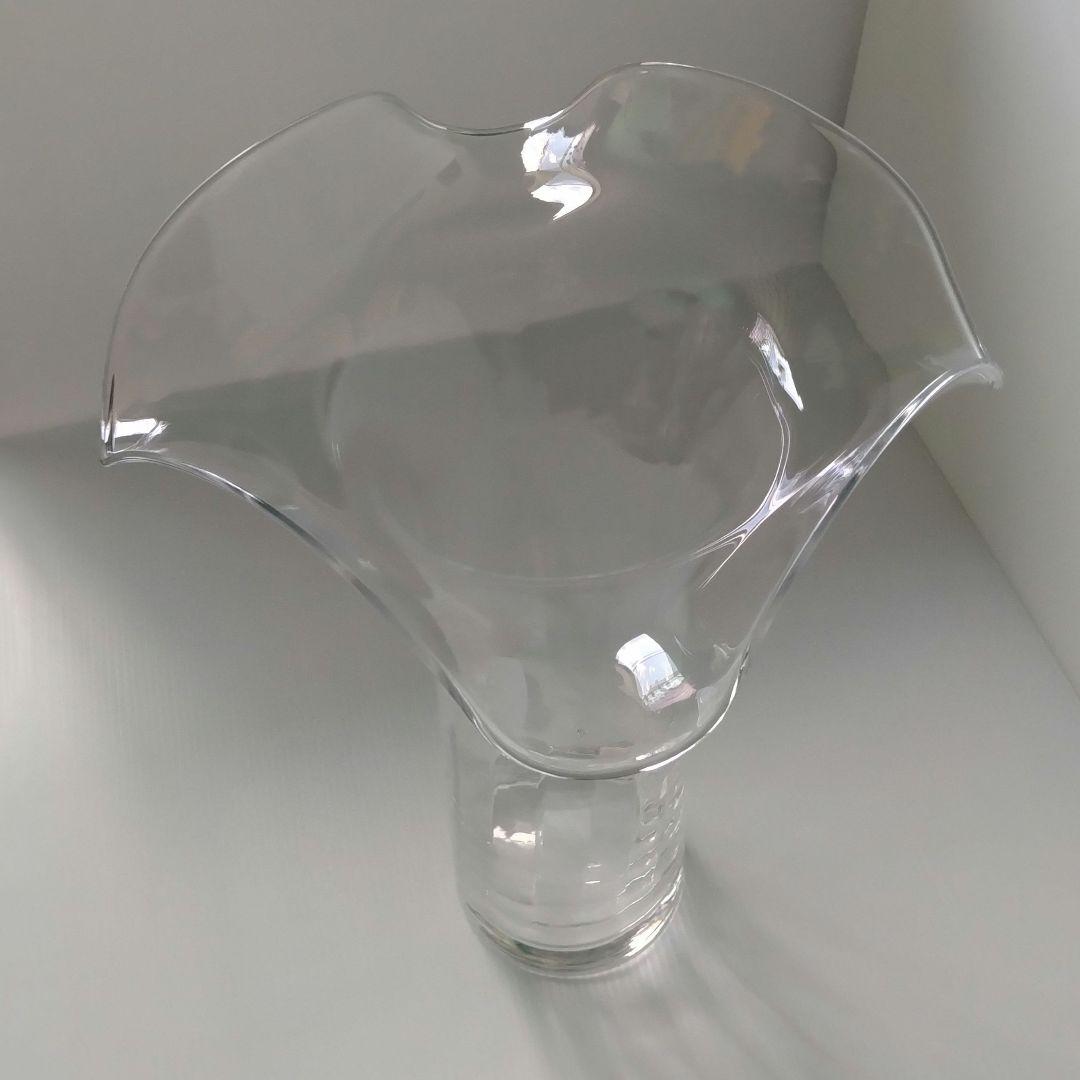 イタリア製 特大 ガラス フラワーベース 花器 フリル クリア 立花 40cm