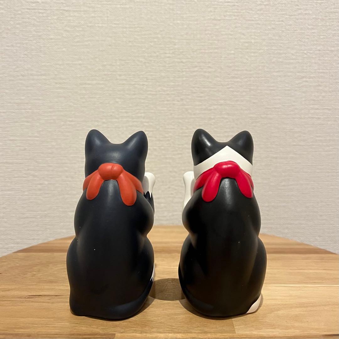 瀬戸焼　招き猫　ネイビー　ブチ　3号　2個セット　箱無し
