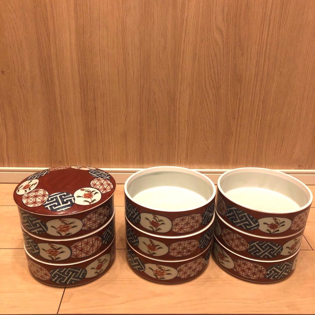 有田焼　陶祥窯　1段　重箱　お重　お節　丸紋　赤絵