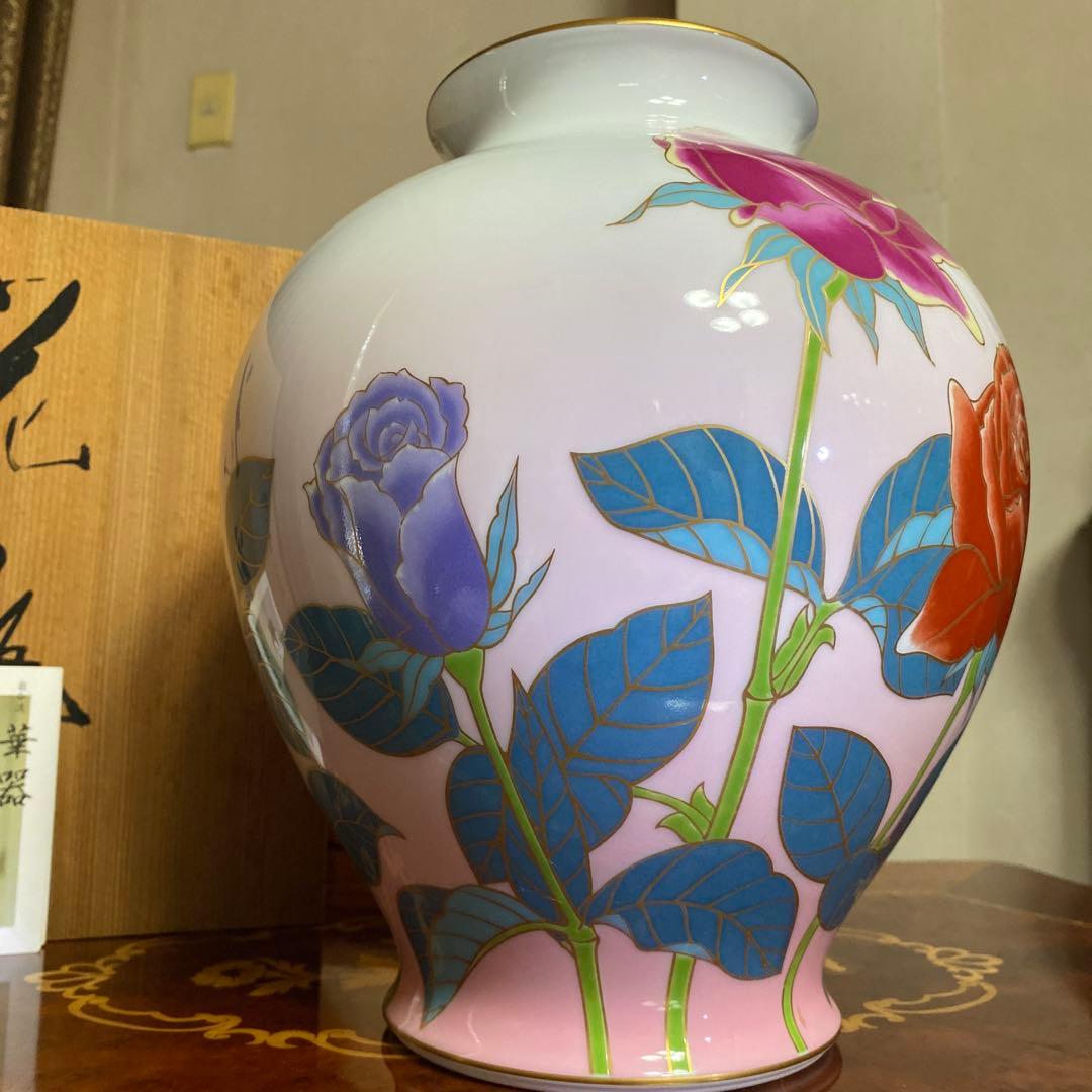 香蘭社　花瓶　花　華　バラ　ローズ　ピンク　希少 レア