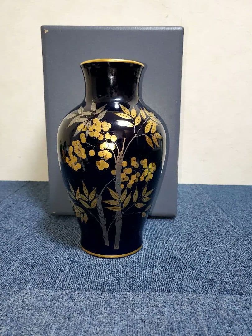 ☆okura☆花瓶☆大蔵陶園☆瑠璃金蝕☆南天☆27cm 箱付き