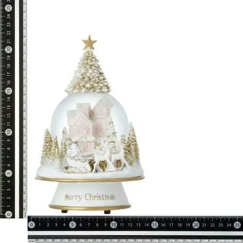 新品 オルゴール インテリア スノードーム ツリータウン XL ピンク 街 雪