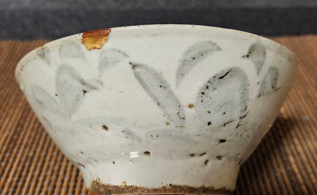 中国古美術】古玩　明代　南方系　青花　古染付　花図　茶碗　古安南　荒木高麗茶碗