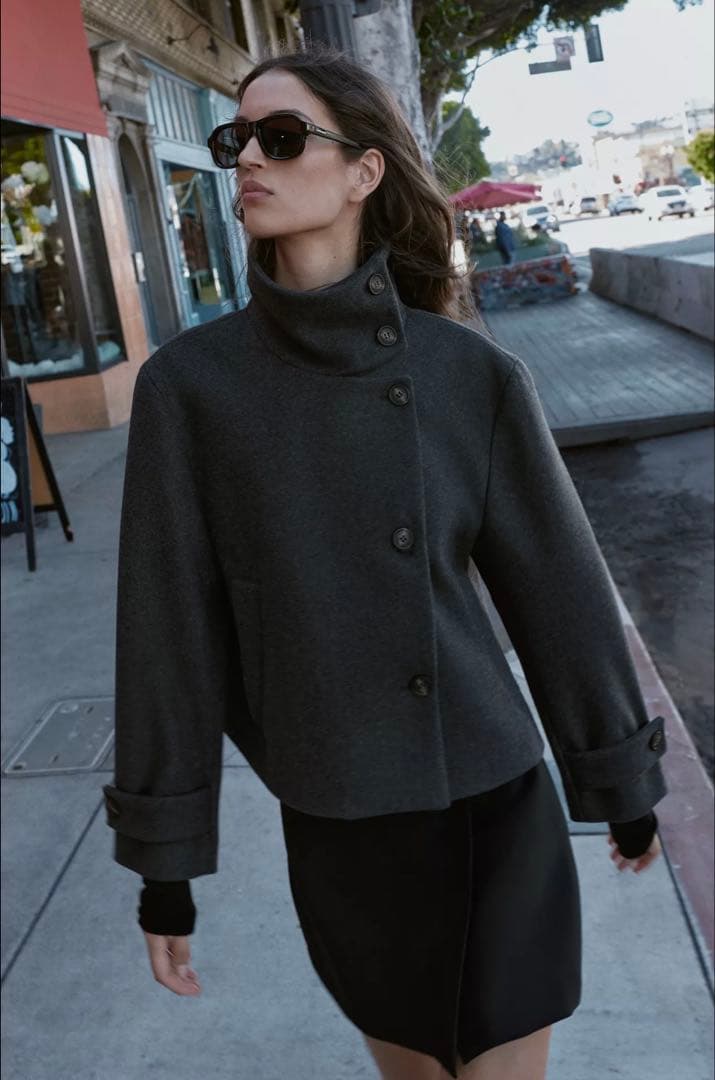 グレー ウール混紡 ショートコート