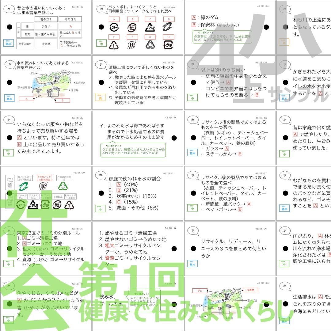 中学受験 暗記カード【4年上 社会 全セット 社会 1-19回】組分けテスト対策
