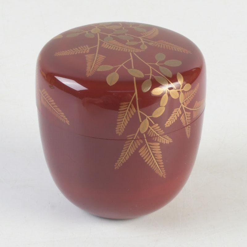 茶道具　朱塗　花草蒔絵　棗　時代箱付　V　9692
