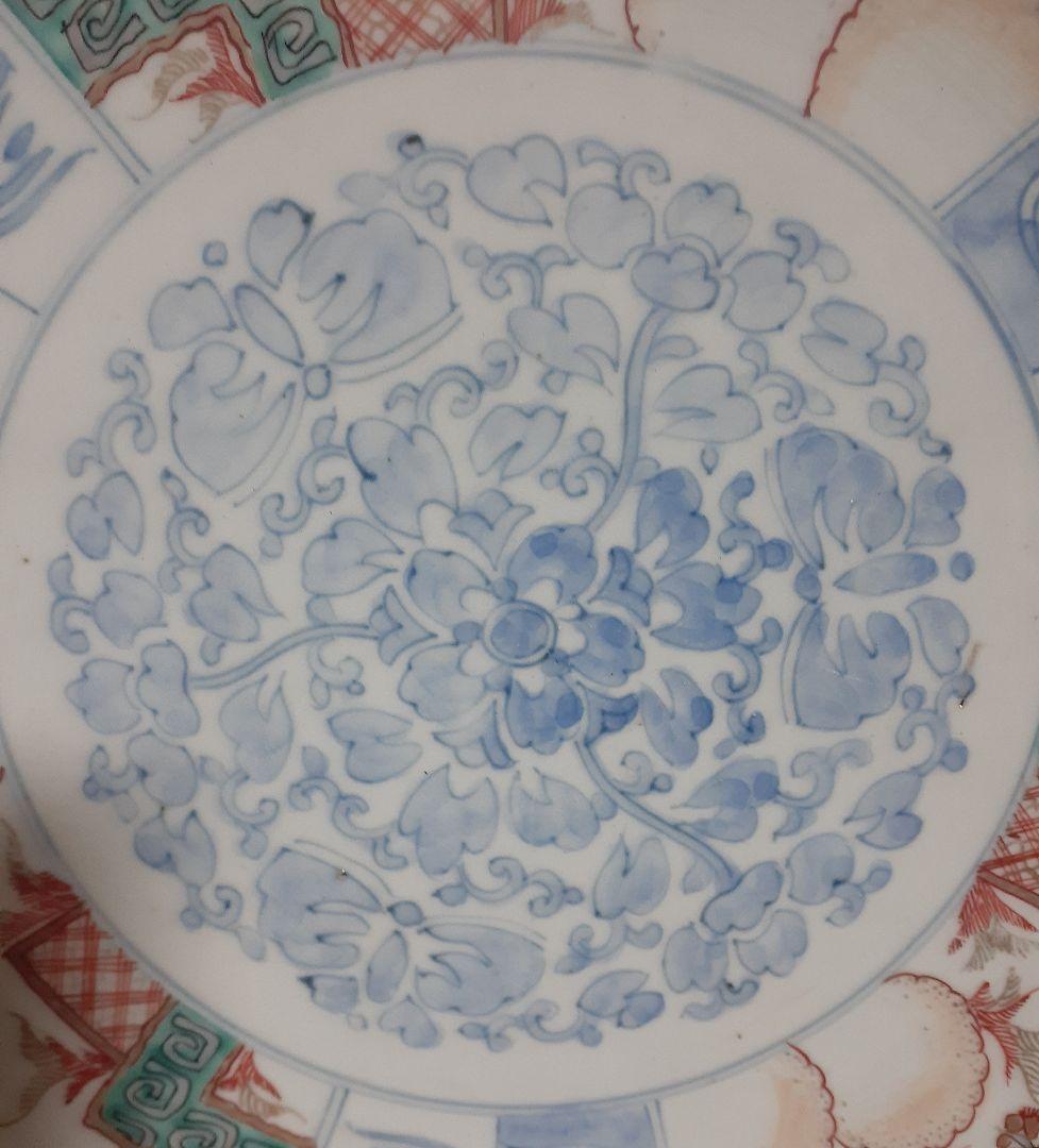 【名鉢】江戸時代後期　古伊万里　染錦　金彩色絵　梅花に福壽文字　32.0cm大鉢