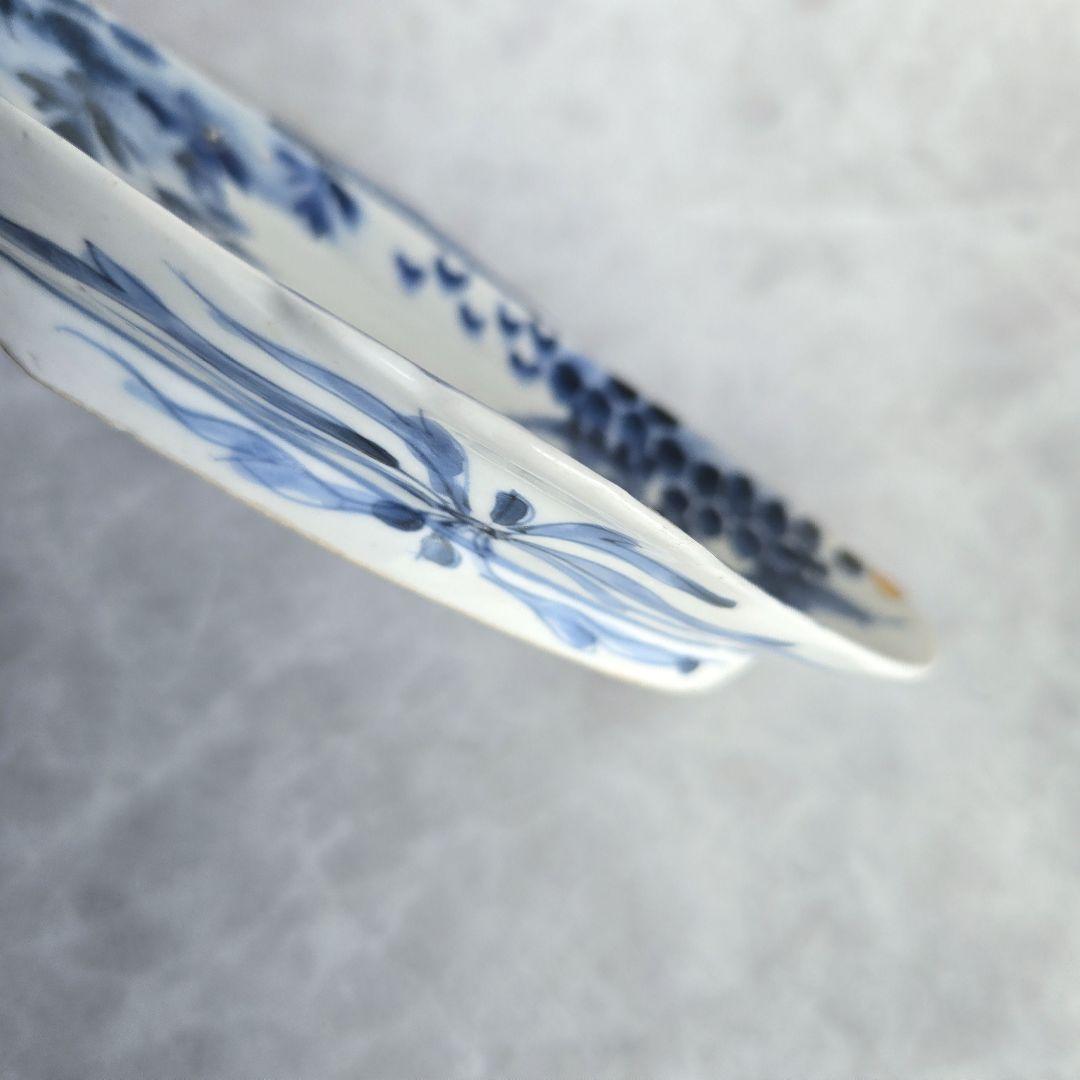 古伊万里　染付変形小皿　江戸時代　染付　骨董　金直し　金継ぎ　アンティーク