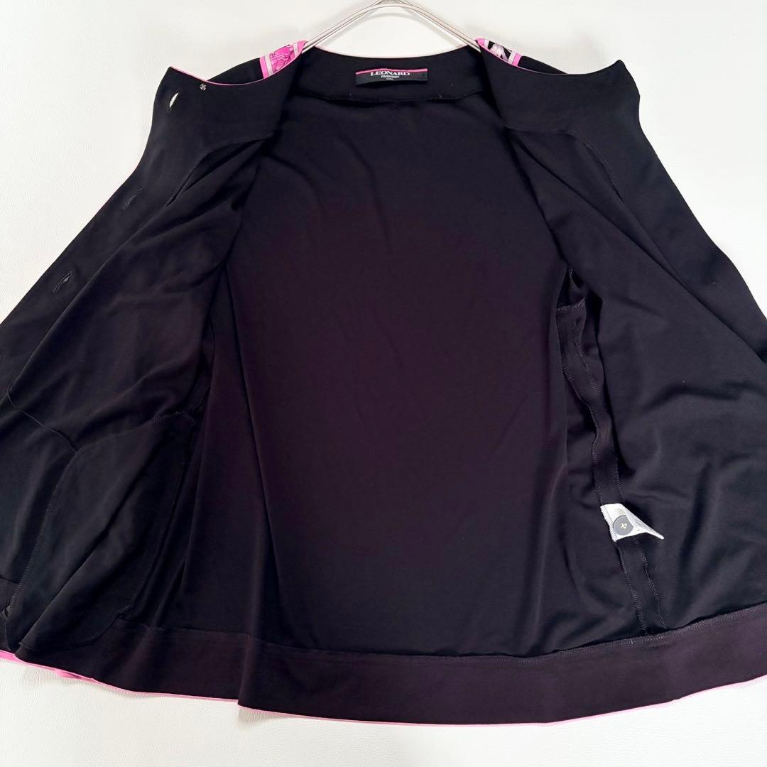 美品✨レオナール カンカン 花柄トリム ノーカラージャケット カーディガン L