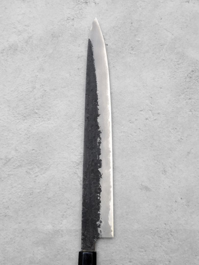 日野浦睦 Hinoura 黒打 梨地 青紙スーパー 筋引包丁 270mm
