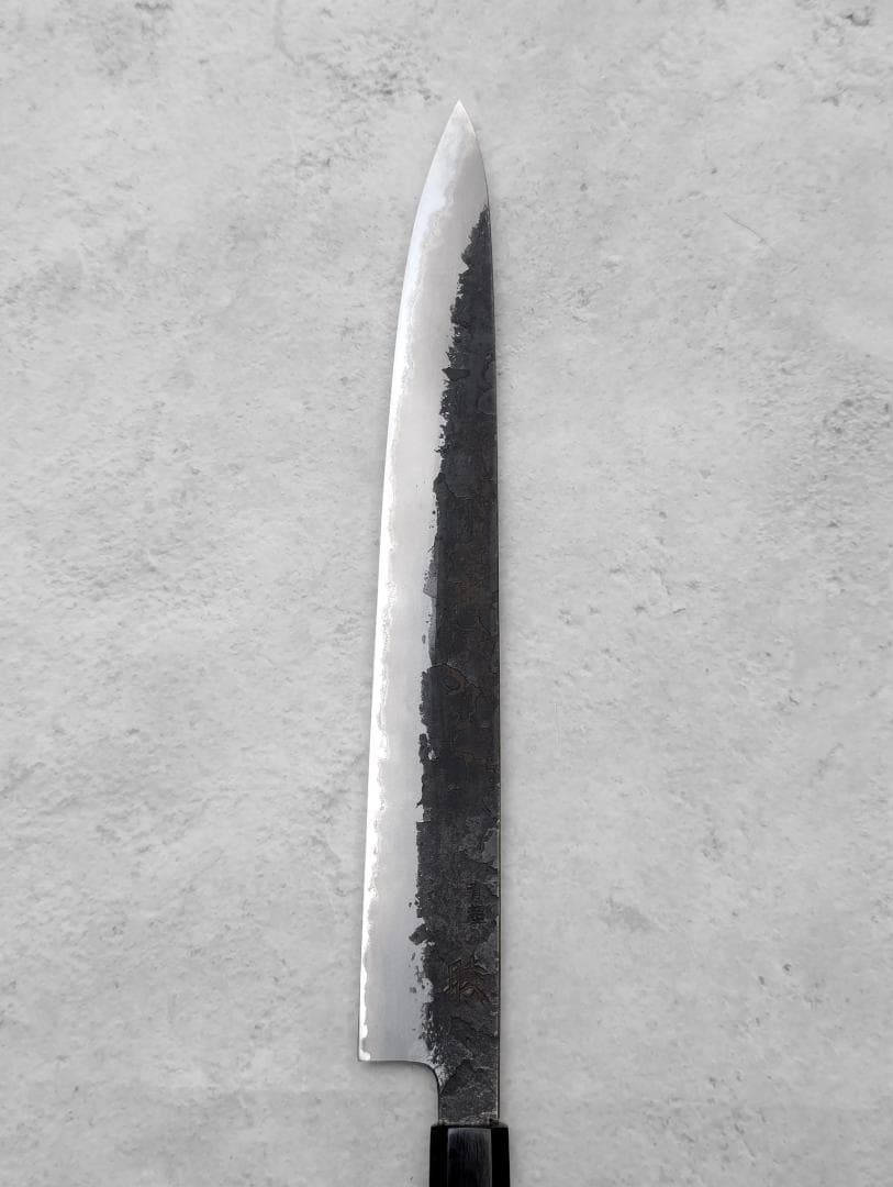 日野浦睦 Hinoura 黒打 梨地 青紙スーパー 筋引包丁 270mm