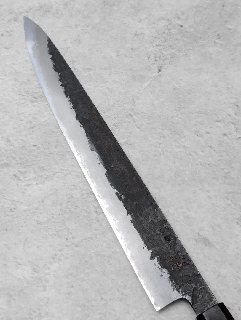 日野浦睦 Hinoura 黒打 梨地 青紙スーパー 筋引包丁 270mm
