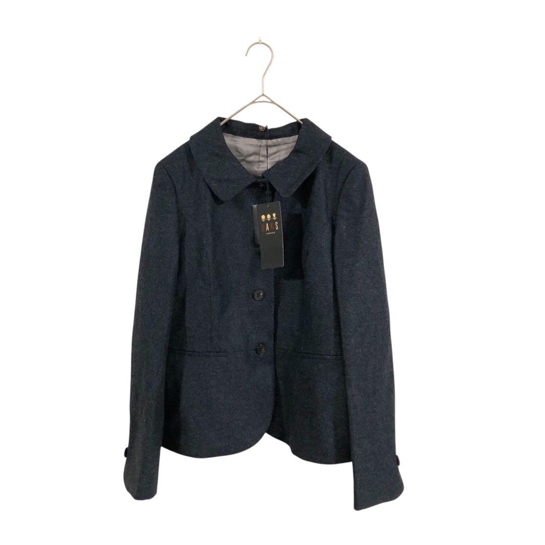 新品 DAKS ロロピアーナ ジャケット XL シルク混 紺色 丸襟 ツイード