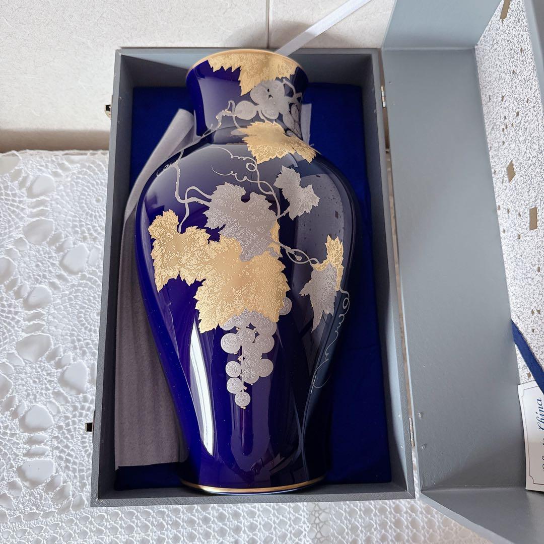 1314/OKURA 大倉陶園 花瓶 金蝕ぶどう 35cm 花器 金彩 花入