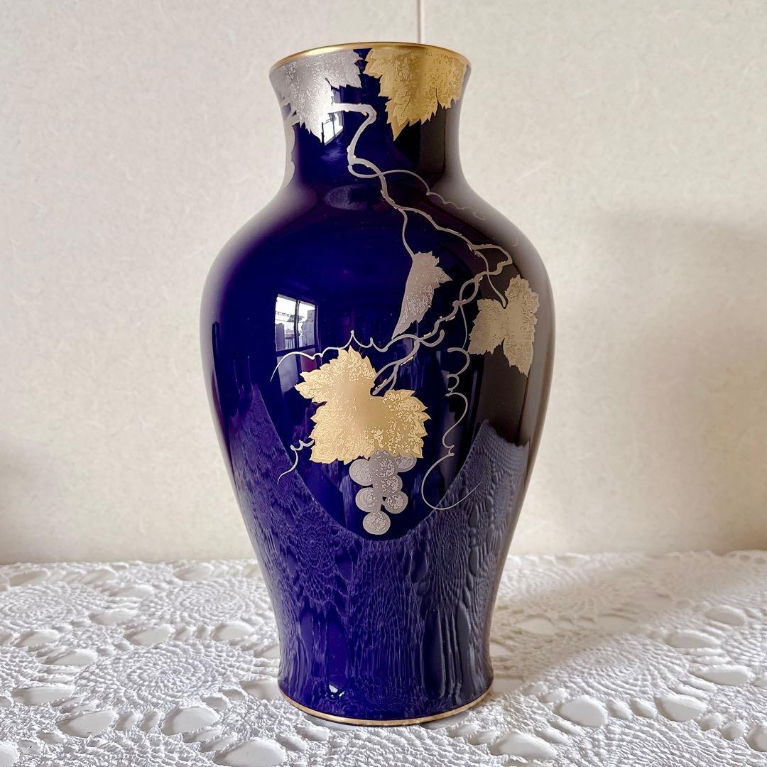1314/OKURA 大倉陶園 花瓶 金蝕ぶどう 35cm 花器 金彩 花入
