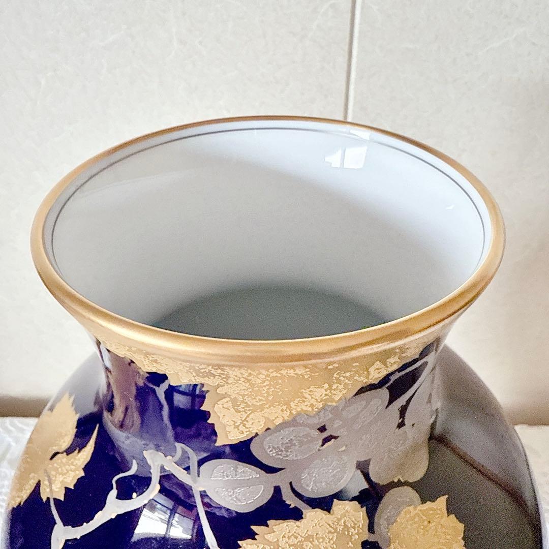 1314/OKURA 大倉陶園 花瓶 金蝕ぶどう 35cm 花器 金彩 花入