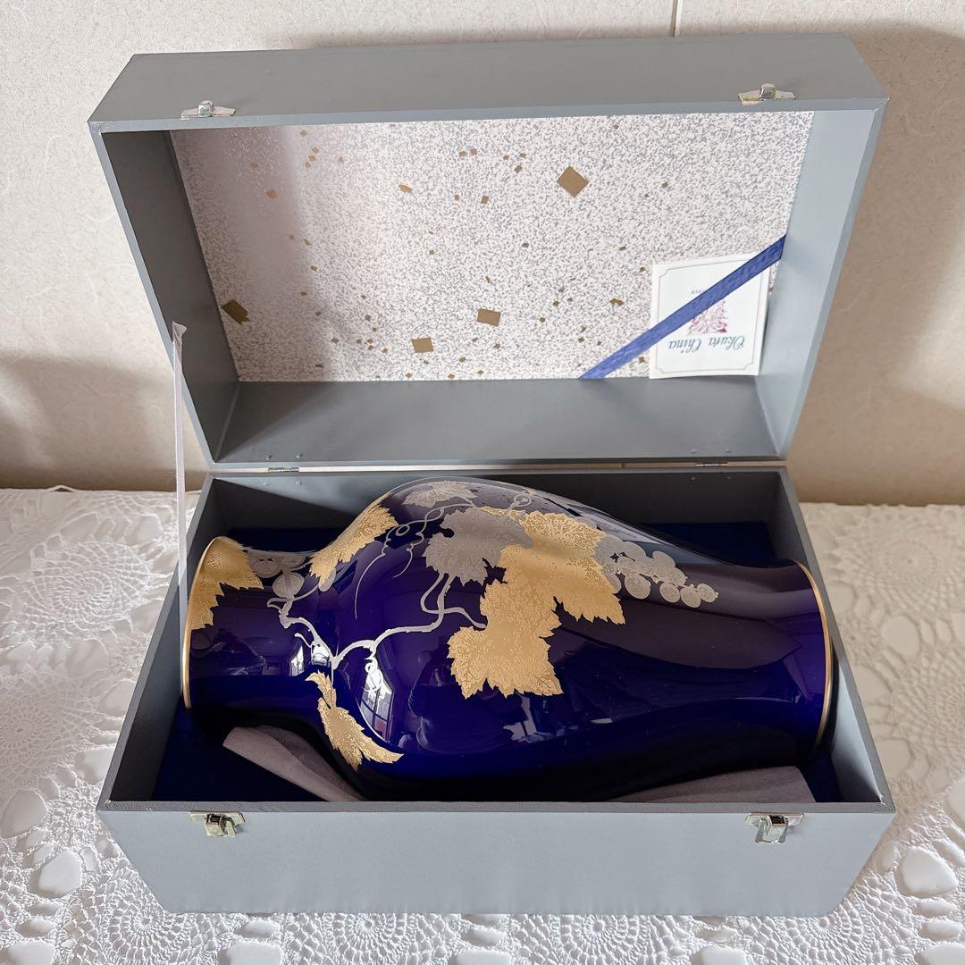 1314/OKURA 大倉陶園 花瓶 金蝕ぶどう 35cm 花器 金彩 花入