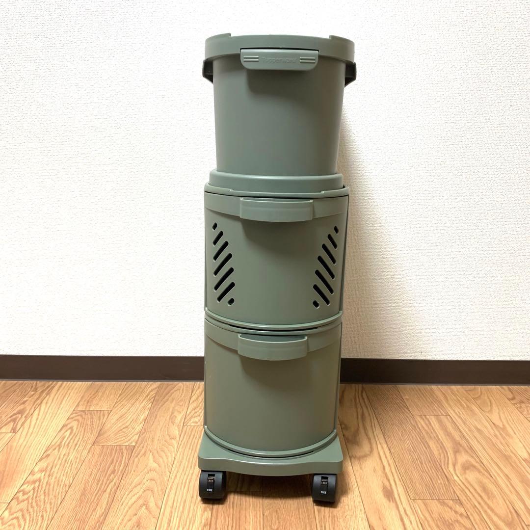 Tupperware タッパーウェア　デイリーストッカー　3段キャスター付き　緑