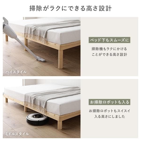 天然木 すのこ ベッド シングルベッドフレームのみ ホワイト ヘッドレス高さ調整