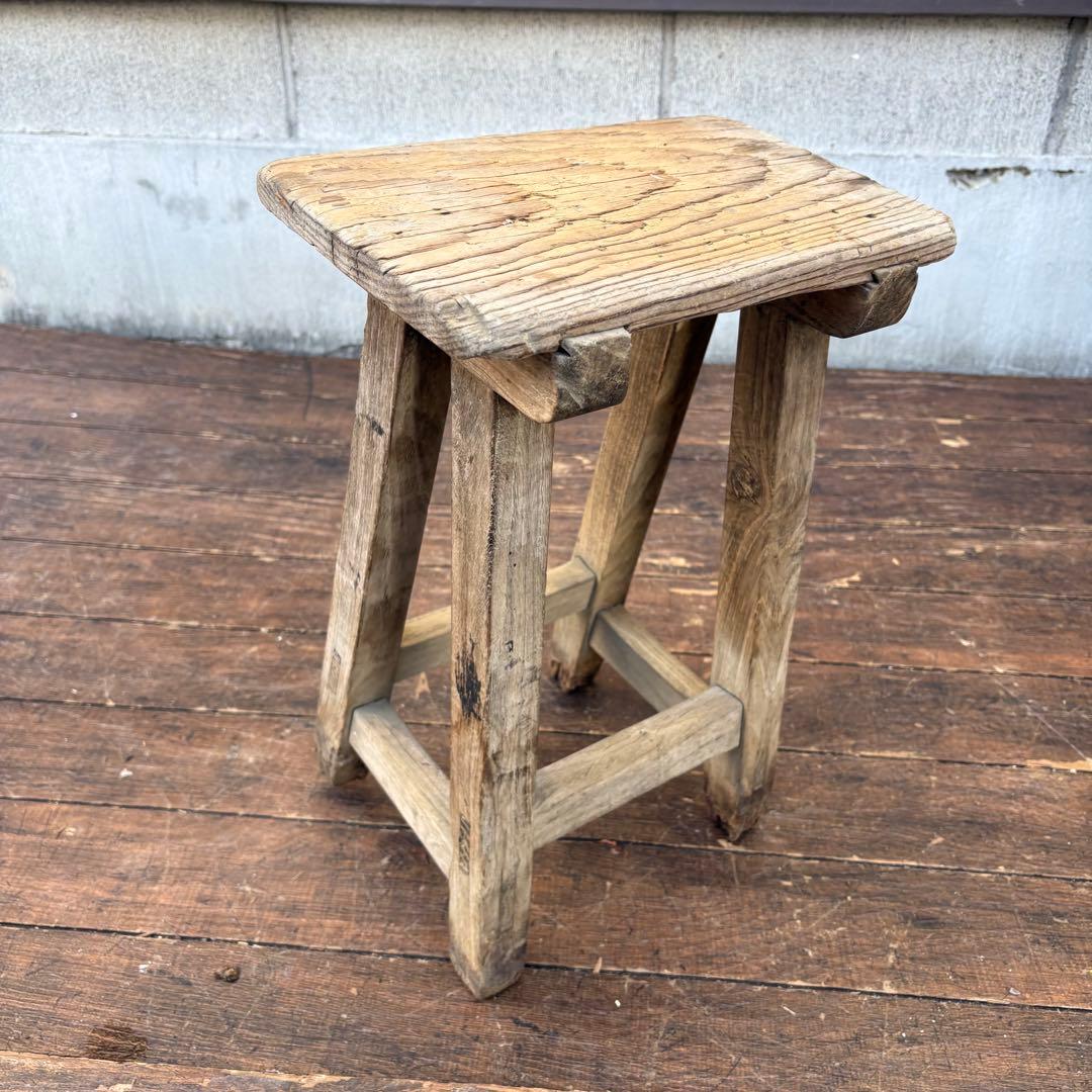 C1 昭和レトロ 古道具 無垢材 木製椅子 古材スツール 古家具 花台 腰掛け