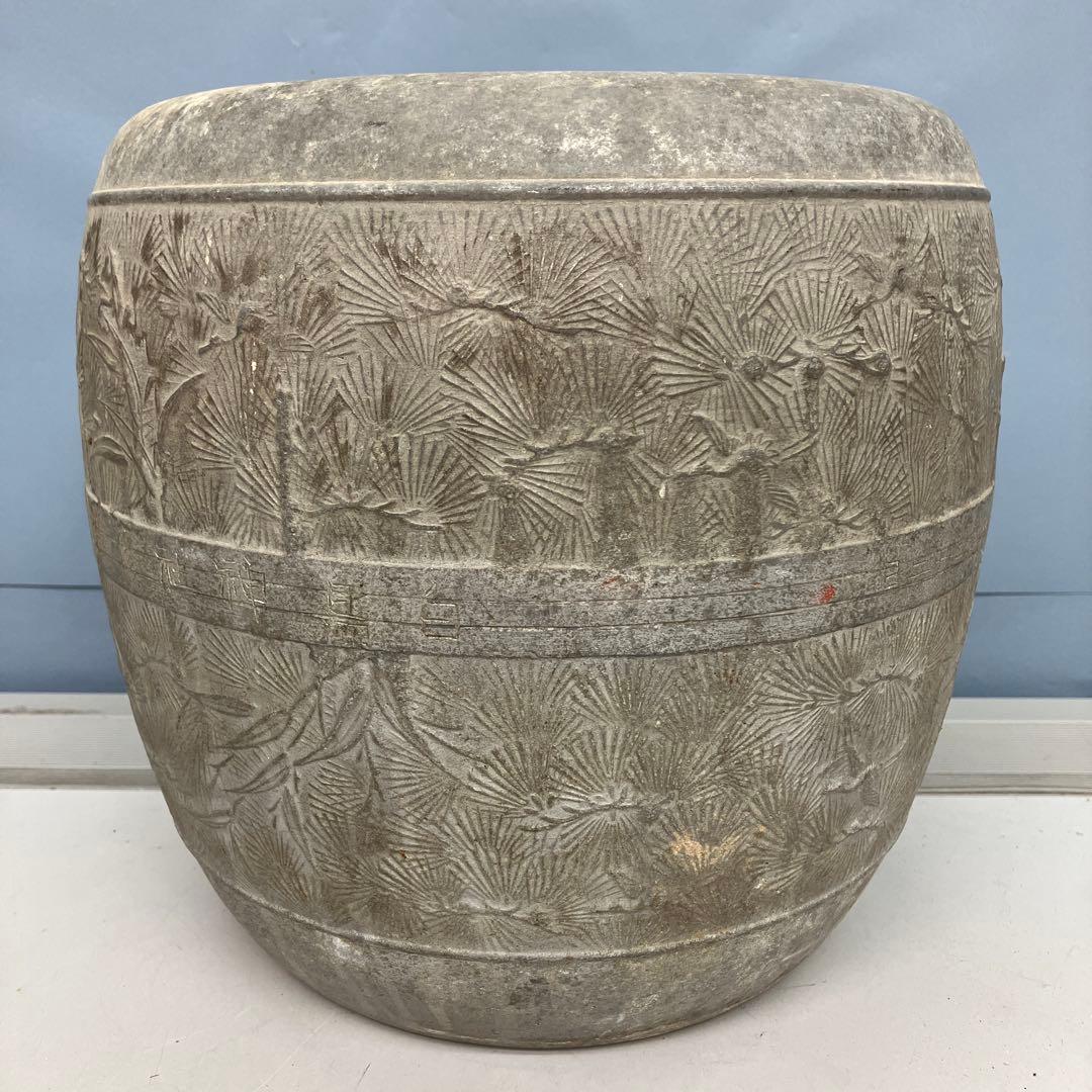 4F 松竹梅 彫金 砂張 金属製 火鉢 植木鉢 メダカ鉢 アンティーク レトロ