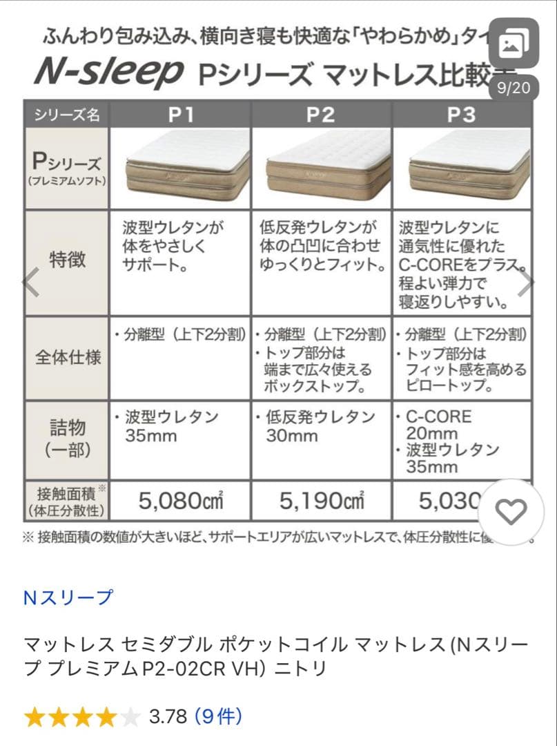 ② セミダブルマットレス Nスリープ ポケットコイル9月10日まで
