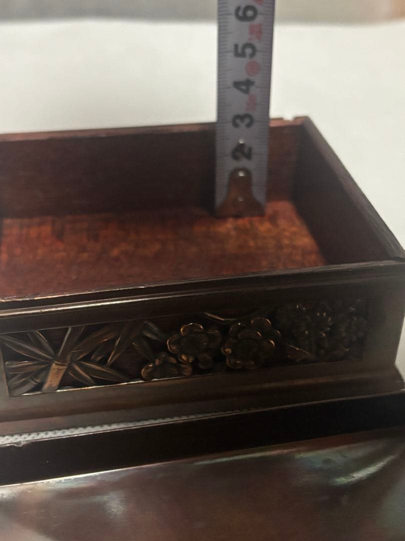 銅製BOX 小箱　鯉　花　竹　ひょうたん印　アンティーク　伝統工芸品　骨董　銅蟲
