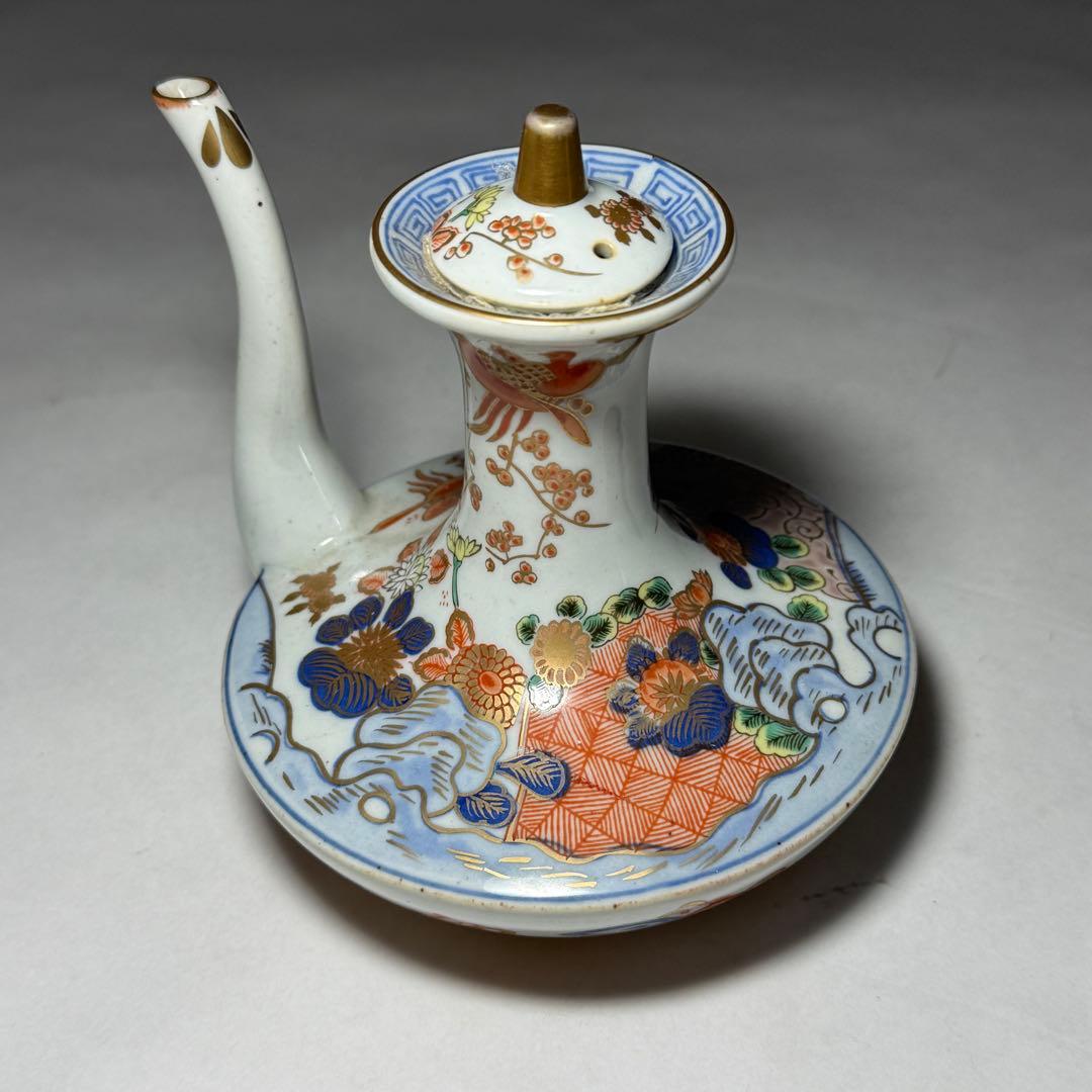 ◆伊万里 染錦金彩花鳥文銚子一対 酒器 上手品 明治時代◆