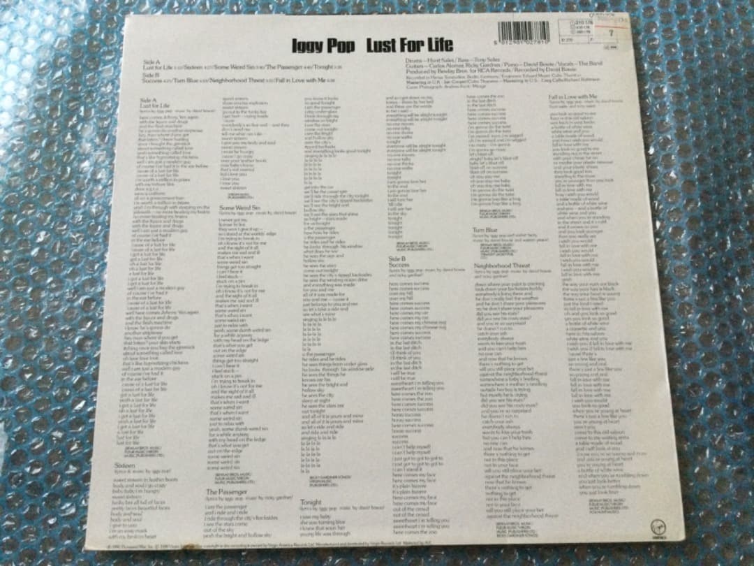 Iggy Pop／Lust For Life 英国盤 virgin 初回マト