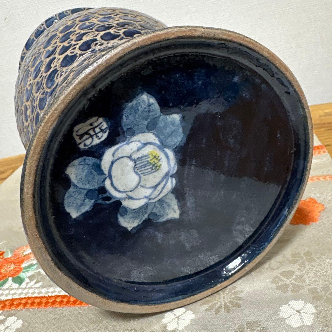 味乗窯　椿文　花瓶