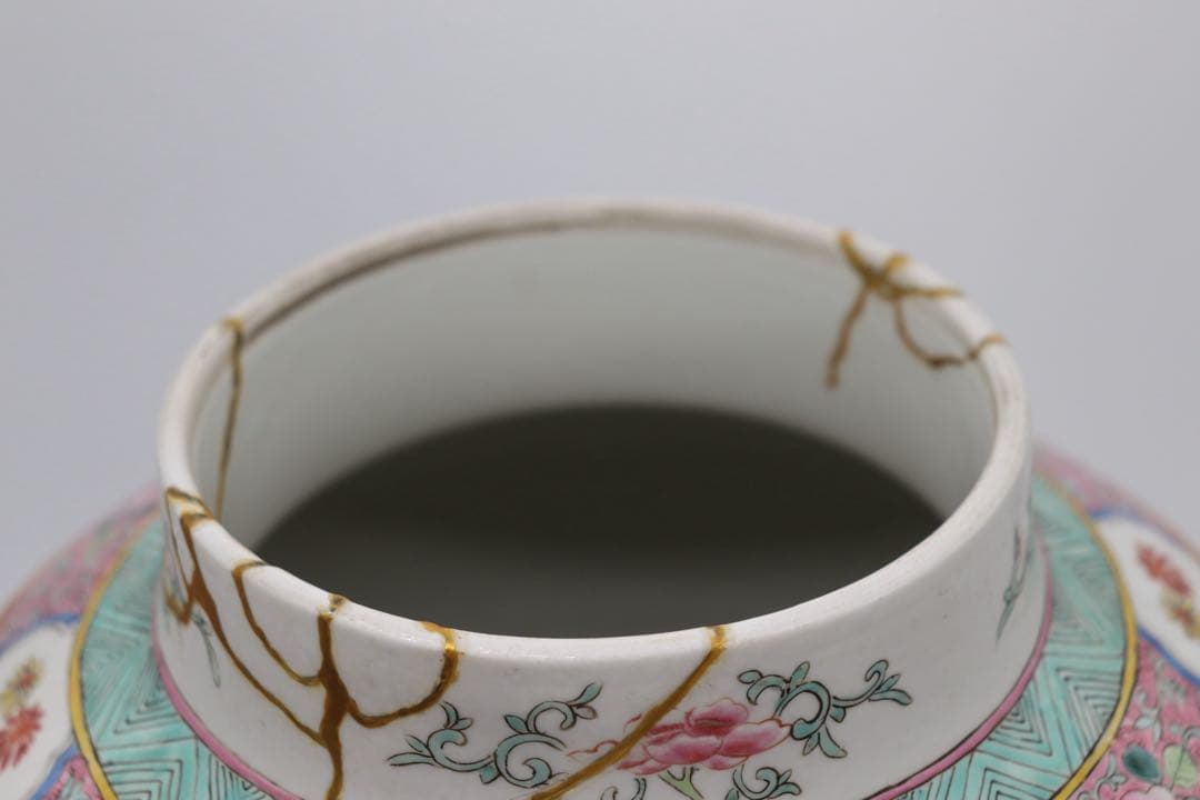 中国　粉彩雉鳥牡丹紋大瓶　高さ35cm 送料込み251107
