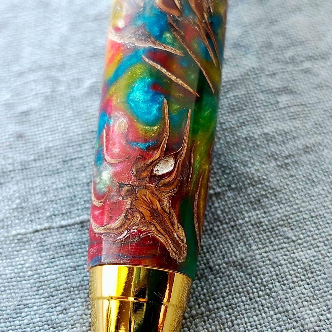 【地球】レジン×松ぼっくり　ハンドメイド　シャープペン　0.5mm　ゴールド