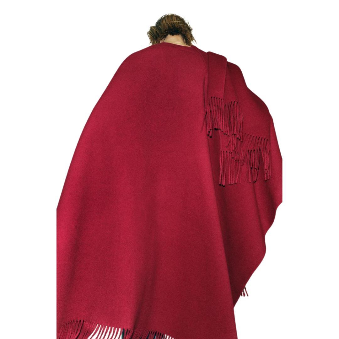 【新作・新品】ZARA ZW COLLECTION ウール混フリンジケープ