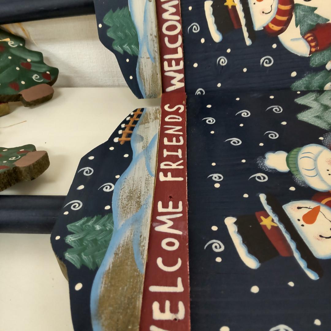 80cm+　クリスマス　重厚　木製スコップ　2点　スノーマン　カントリー　大きい