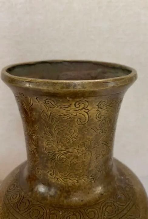 花瓶 中國骨董品 乾隆年製 在銘　真鍮製