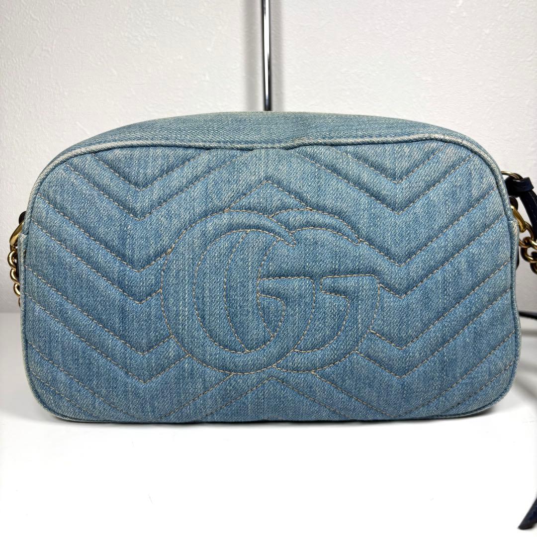 良品☆GUCCI GGマーモント デニム ショルダーバッグ パール ブルー