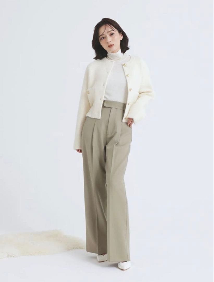 【美品】anuans アニュアンス ラクーンブレンドノーカラーニットジャケット