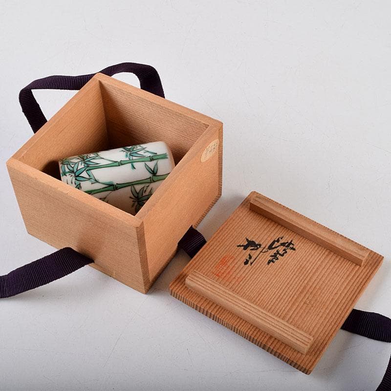 茶道具　渋草焼　渋草柳三作　色絵竹文　茶布筒　共箱　V　8990