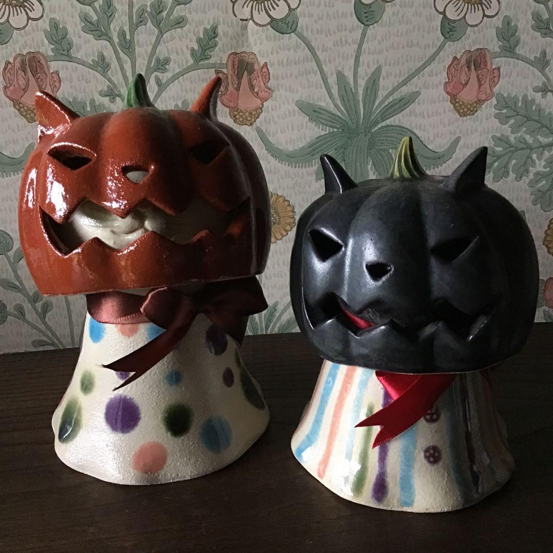 ハレハレ猫(白猫)＋猫かぼちゃランタン(オレンジ) ハロウィンセット
