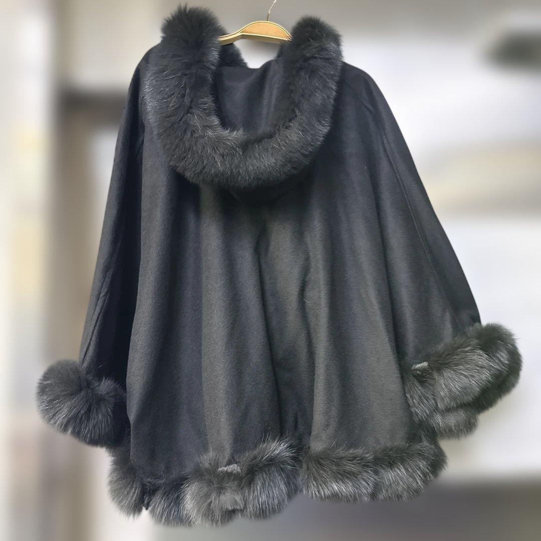 【新品未使用】マッサバルド 富和 カシミヤ ブルーフォックス ラビット ポンチョ