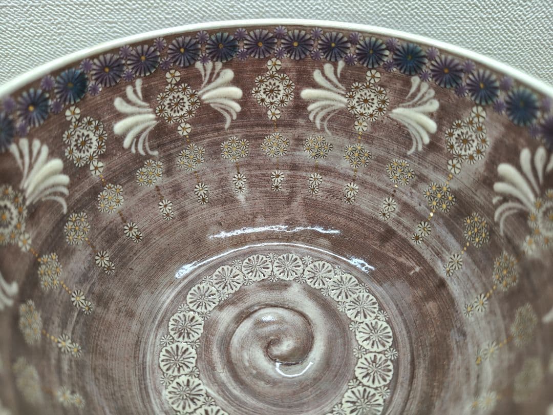 送料込【逢絢亭・新品】茶道具 茶碗 京焼 紫彩華紋 森里陶楽 共箱入り