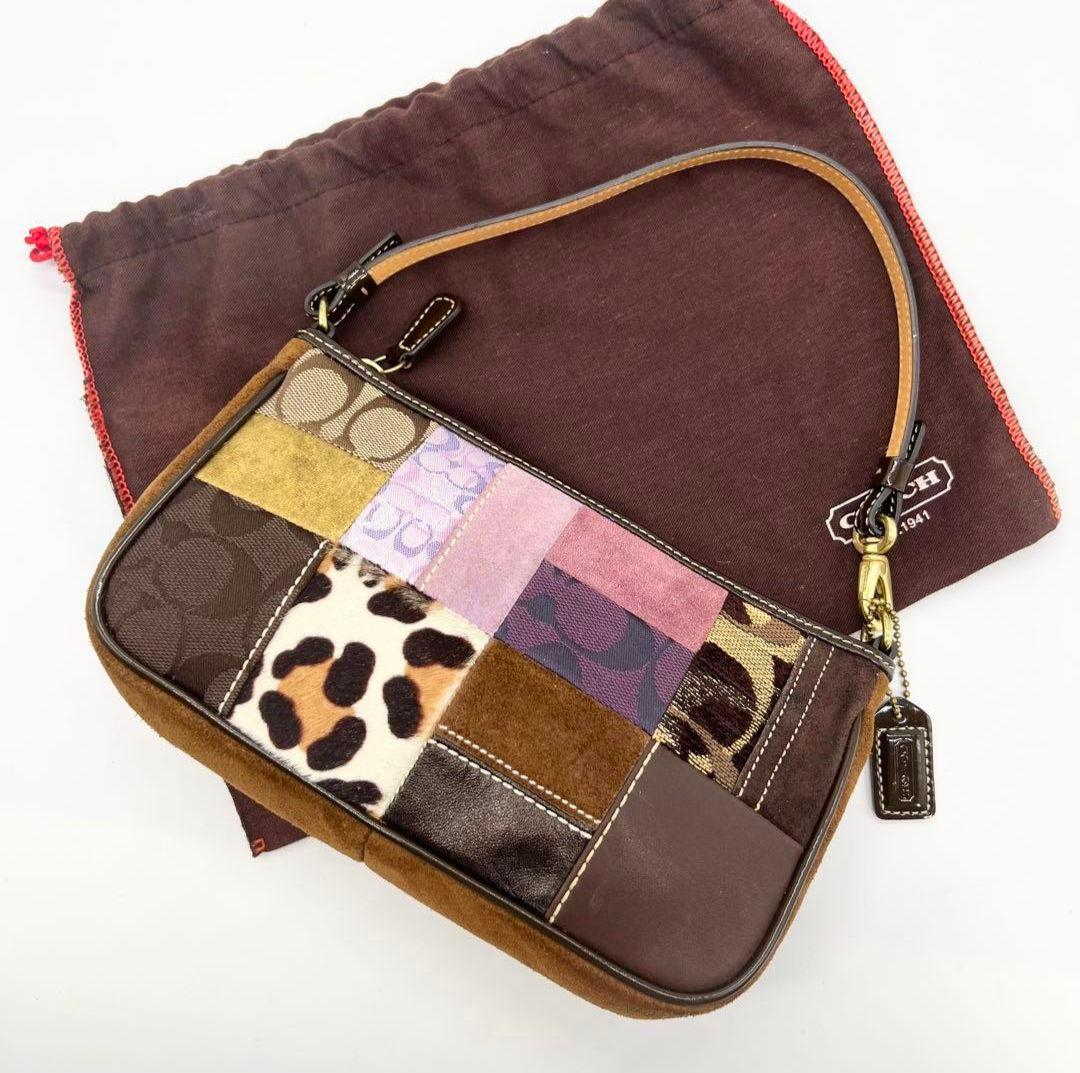 【希少】COACH コーチ アクセサリーポーチ パッチワーク 総柄　ハラコ