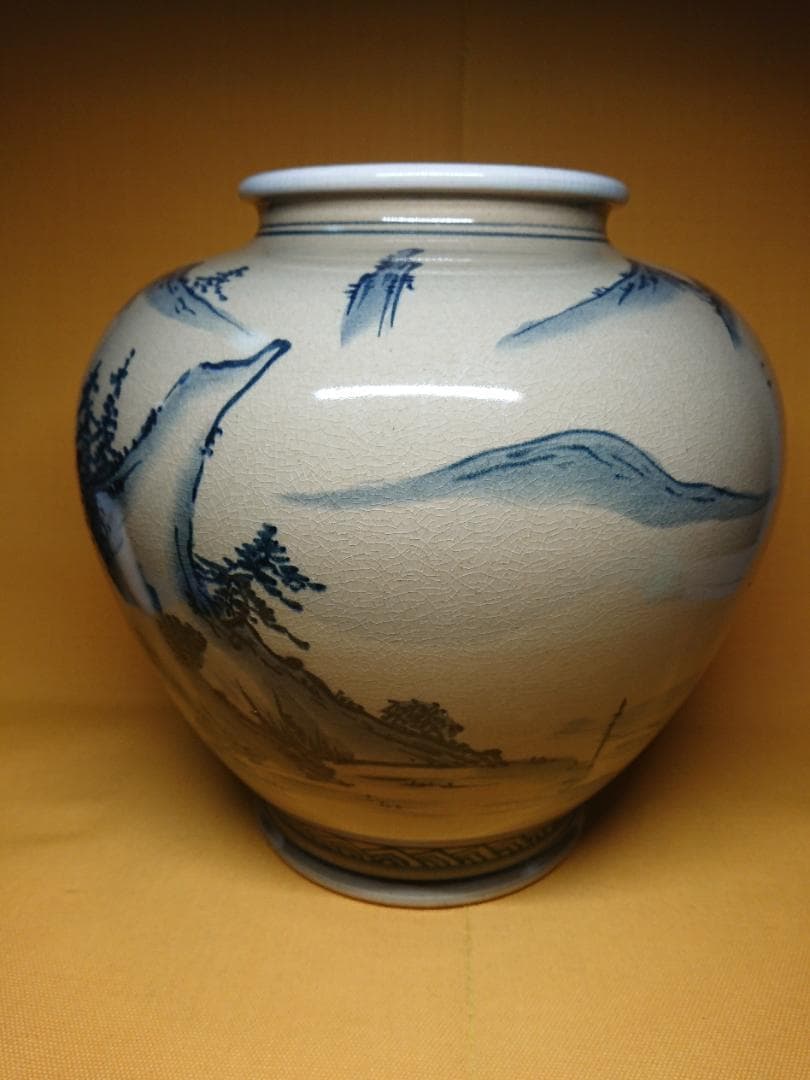 【美品】九谷　壷　陶器　山水絵　置物　インテリア　工芸品　美術品　A1125