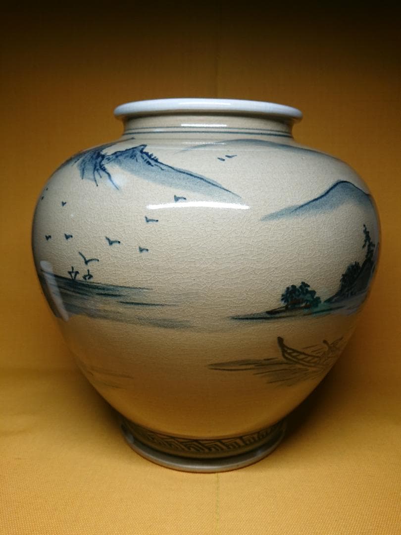 【美品】九谷　壷　陶器　山水絵　置物　インテリア　工芸品　美術品　A1125
