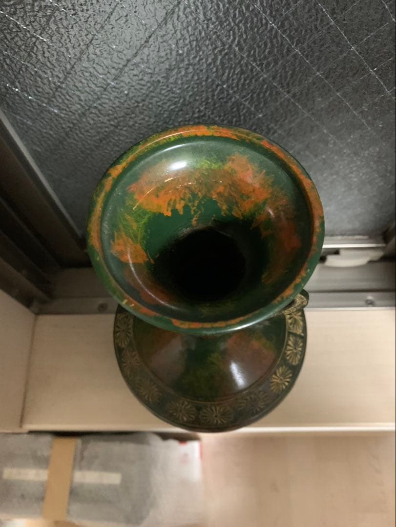 【鋳銅製 花瓶】ブロンズ花器 和モダン　アンティーク　昭和レトロ