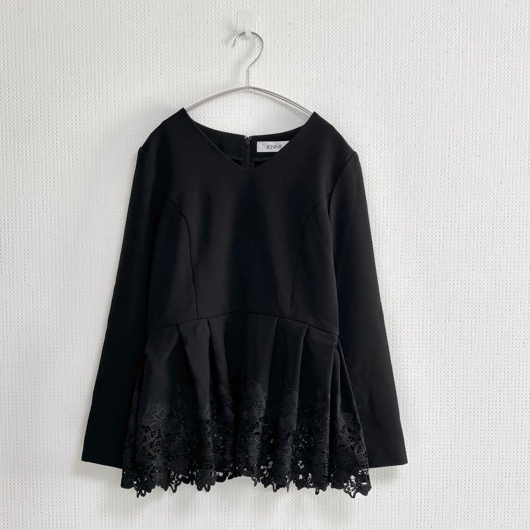 新品　JENNE ジェンヌ ペプラムレース ブラウス シンプル 黒　XL